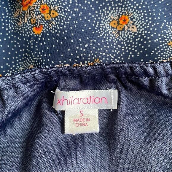 Navy & Orange Floral Ruffle Tank | Size S - Picture 5 of 8